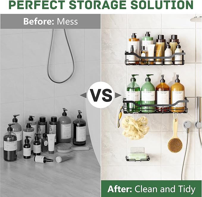 OMAIRA 3-Pack Shower Caddy with Soap Holder, Adhesive Rustproof No-drill Strudy Loading Inside Shower Organizer Shelves Rack Storage Bathroom Organization for Smooth Wall Glass Tile (Large)