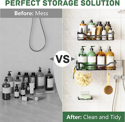 OMAIRA 3-Pack Shower Caddy with Soap Holder, Adhesive Rustproof No-drill Strudy Loading Inside Shower Organizer Shelves Rack Storage Bathroom Organization for Smooth Wall Glass Tile (Large)