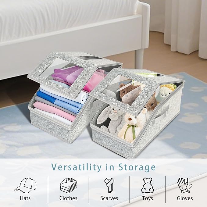 Stackable Hat Storage for Baseball Caps, 2 PCS Hat Storage Boxes for Closet, Holds up to 30 Caps with Cardboard, Hat Organizer for Women & Men(Two Clear Window) (Grey)