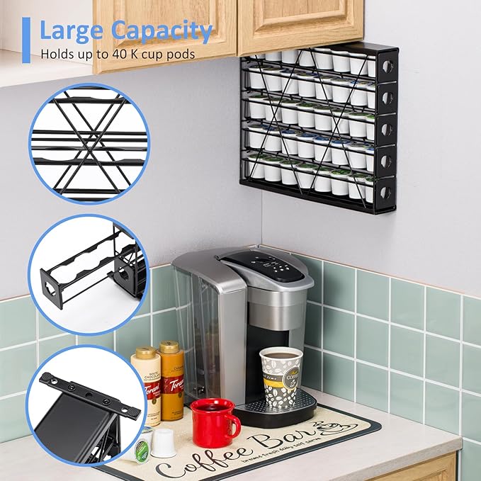 K Cup Holders for 5 Tier, 40 Pods K Cup Storage, Coffee Pod Holder for Countertop, K Cup Organizer Coffee Bar Accessories Black Metal