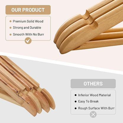 LUX Decor Wooden Hangers 30 Pack - Non-Slip Coat & Suit Hangers with 360° Swivel Hook, Smooth Finish, Heavy Duty Natural Color Clothes Hangers for Jacket, Shirt, Pants