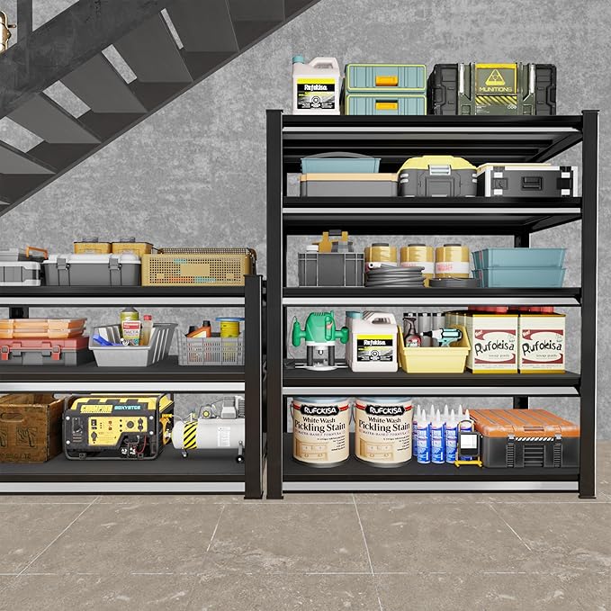 Garage Shelving Heavy Duty，Large Loads Adjustable Garage Storage Shelves, Metal Storage Racks and Shelving Units, Utility Rack Shelves,47.2”W x 24”D x 78”H,Black