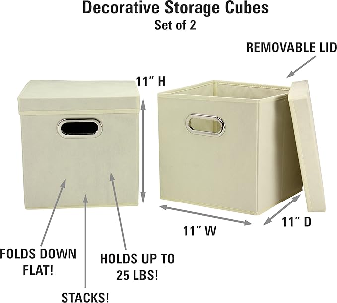 Household Essentials 39-1 Decorative Storage Cube Set with Removable Lids | Natural | 2-Pack