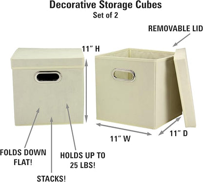 Household Essentials 39-1 Decorative Storage Cube Set with Removable Lids | Natural | 2-Pack