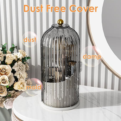 YOOLENS Makeup Brush Holder with Lid 360 Rotating Clear Dustproof Make Up Organizers for Vanity Bathroom Countertop, Gray