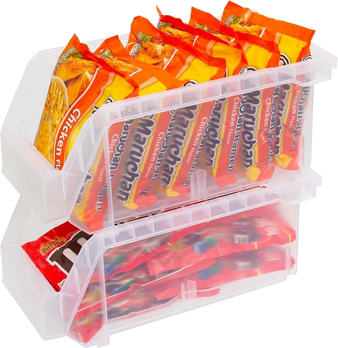 ReadySpace Medium Plastic Storage Bins, Stackable Organizer Containers for Closet Pantry Shelf Garage and Office Organization, Clear, 8 Pack