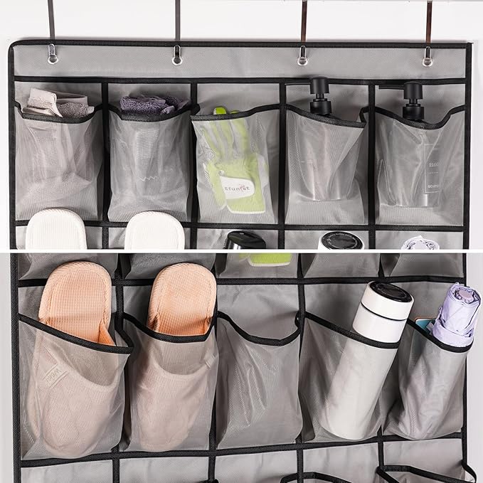 Meolsaek Over the Door Shoe Organizer with 40 Breathable Mesh Pockets, Hanging Shoe Organizer for Door with 4 Metal Hooks, Shoe Organizer for Closet, Bedroom, Bathroom, Pantry, 76.4" x 27.5" x 5"