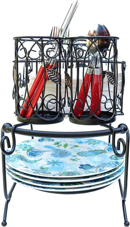 Utensil Caddy - Silverware Caddy or Napkin, Cutlery and Plate Holder - The Ideal 2-Piece Portable Outdoor Kitchen Accessories Buffet Organizer for Picnics, Camping, Barbecue, Parties and Events