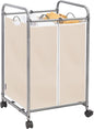 STORAGE MANIAC Laundry Sorter 2 Section, 90 L Gal Laundry Hamper with Wheels, Clothes Basket Separator Sorter, 2 Bag Clothes Cart with Wheels and Removable Bags for Closet, Dorm, Collage, Beige