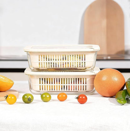Urban Green Glass Food Storage Containers with Glass Lids, Microwave Safe Food Container Set, Aitight Meal Prep Container Set, BPA Free Colander, LeakProof, 2 Pack