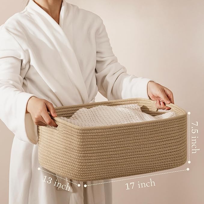 UBBCARE 2 Pack Storage Baskets for Shelves, Large Woven Storage Baskets, Dog Toy Bins, Baskets for Organizing Clothes, Towels, Books, Blanket, 17"L x 13"W x 7.5"H, Brown