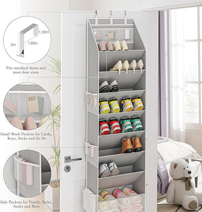 Coraltree Shoe Organizer, over the Door Shoe Organizer for Closet, Hanging Closet Shoe Storage with Large Deep Pockets, Holds Sneakers, Sandals, Boots, Fits 16-24 Pairs - Grey