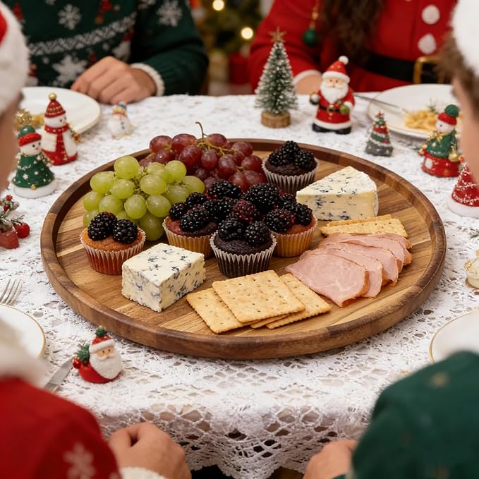 Utoplike Large Acacia Lazy Susan for Table Top, Rotating Round Serving Tray, 17.7'' Wood Charcuterie Board with Raised Edge and Removable Dividers for Cheese, Snacks, and Parties