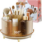 Clear Rotating Makeup Organizer Countertop for Vanity, 360° Makeup Brush Holder Organizer with 5 Compartments, Transparent Cosmetic Storage for Lipstick, Skincare, Bathroom Counter (Transparent Amber)