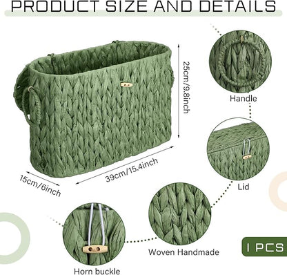 Kathfly Sage Green Toilet Paper Storage Basket with Lid Wicker Woven Bathroom Basket Toilet Paper Holder Holds up to 6 Mega Rolls Woven Organizer for Home Bathroom Kitchen Offices