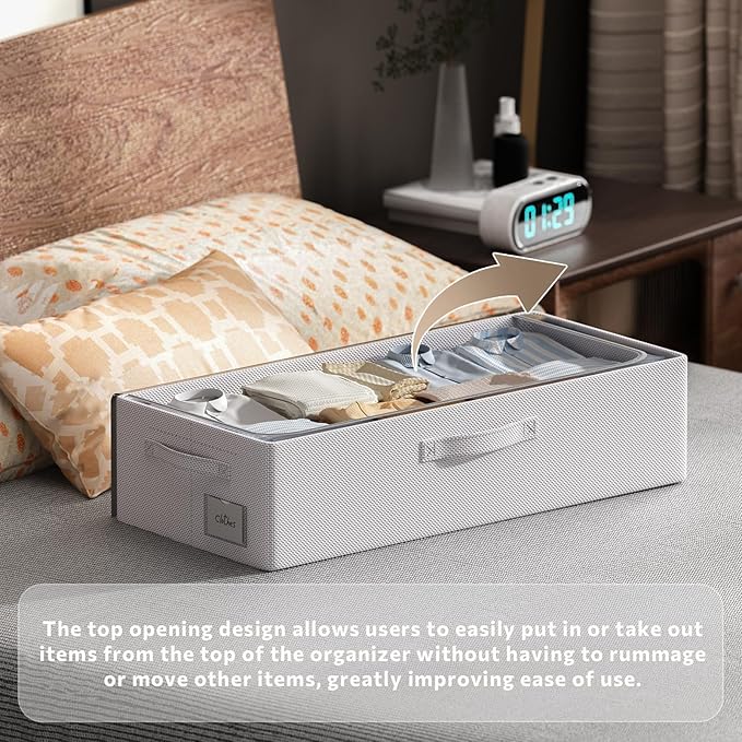 CYhom 3Pcs Under Bed Storage Bins with Metal Frame - Shoe Organizer for Closet with Clear Cover Oxford Fabric Sturdy Underbed Container Foldable Stackable Clothes Organizer (Grey, 23.5x15.7x6.3)