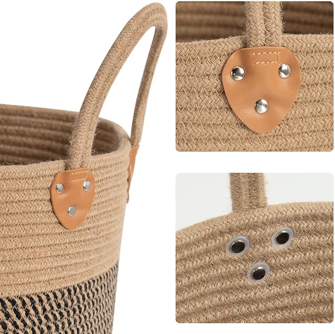 CHICVITA Wicker Laundry Basket With Handles, Storage Baskets for Decor, Rope Basket for Blankets, Toys, Clothes, Shoes, Plant Basket for Living Room, 14" X 14" X 12"
