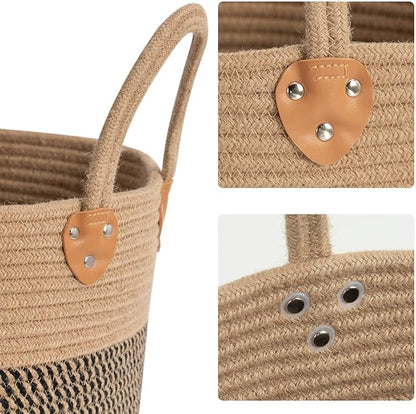 CHICVITA Wicker Laundry Basket With Handles, Storage Baskets for Decor, Rope Basket for Blankets, Toys, Clothes, Shoes, Plant Basket for Living Room, 14" X 14" X 12"