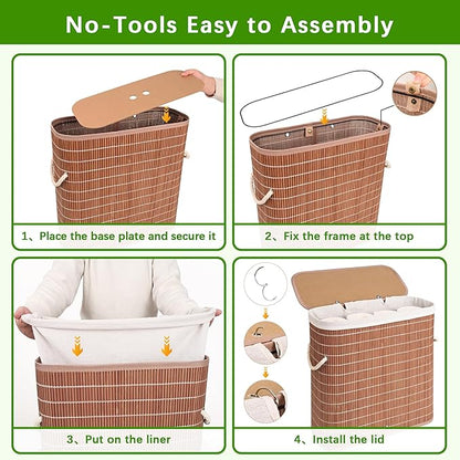 Livole Bamboo Toilet Paper Storage with Lid - 16 Regular Rolls or 12 Mega Rolls 36L Large Capacity Natural Toilet Paper Basket Organizer for Bathroom