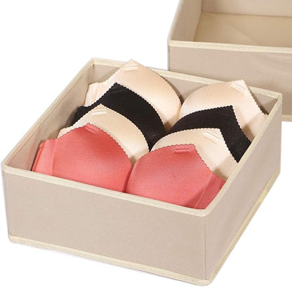 DIOMMELL 4 Pack Foldable Cloth Storage Box Closet Dresser Drawer Organizer Fabric Baskets Bins Containers Divider for Clothes Underwear Bras Socks Clothing,Beige 400