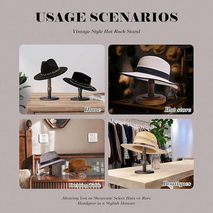 CHADWICK Vintage Style Hat Rack Stand, Rustic Brown Hat Display Stand Wood, Hat Rack Tabletop Cap Organizer and Display Rack, Wig Holder Cowboy Hat Rack Hat Organizer for Closet, Home Decor