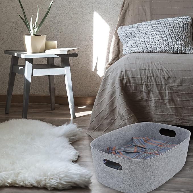Welaxy Large Felt Storage Basket with Handles, Open Bin for Shelves, Books, Toys, Laundry & Home Organization (Gray)