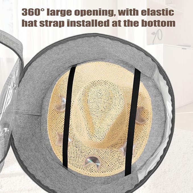 STARGAZ Oversized Clear Hat Storage Bag, Hat boxes for women storage, Cowboy hat storage, Hat accessories, hat organizer for closet, hat travel case with Handle, Holds Up to 10 Hats(Light Gray 2 Pack)