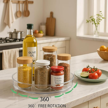 LOCONHA Maximize Space with 2 Pack 9 Inch Clear Acrylic Lazy Susan - Non-Skid Turntable Organizer for Kitchen, Cabinet, Pantry, Fridge & Makeup Storage