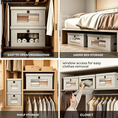 35L Large Closet Organizers and Storage Bins 2-Pack, Collapsible Fabric Storage Boxes with Lids and Handles, Front Opening Wardrobe Container with Clear Window for Clothes, Blankets, Living Room, Dorm