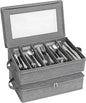 Lifewit Silverware Storage Box, Covered Flatware Organizer with Zipper Lid, 5 Compartment Cutlery Case with Adjustable Divider and Handle, Utensil Container for Spoon Fork Knives, 2 Pack, 27 -43cm
