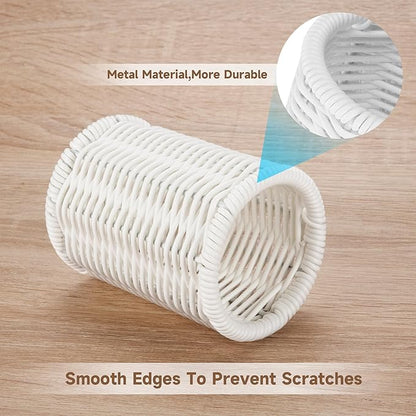 Rattan Jars, Rattan Desk Organizer, Bathroom Essentials Accessories Decor, Vanity Makeup Storage Organizer, for Cotton Balls, Pads, Floss Picks-Minimalist Decor , White(DP053)