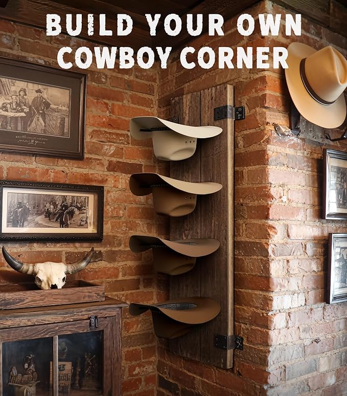 4 Pack Cowboy Hat Rack for Wall, Metal Cowboy Hat Holder Wall Mounted, Hat Hanger for Wide Brim, Fedora, Baseball Caps, Rustic Hat Organizer for Entryway Bedroom Closet Horse Trailer, Black