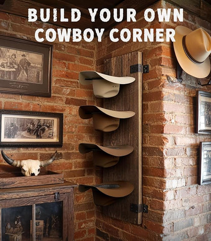4 Pack Cowboy Hat Rack for Wall, Metal Cowboy Hat Holder Wall Mounted, Hat Hanger for Wide Brim, Fedora, Baseball Caps, Rustic Hat Organizer for Entryway Bedroom Closet Horse Trailer, Black