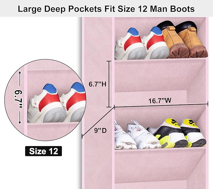 SLEEPING LAMB Over The Door Shoe Organizer for Closet, Kids Sneaker Storage for Hanging Shoe Rack for Door with Large Deep Pockets for Toddler, Girl, Baby Room Decor, Pink