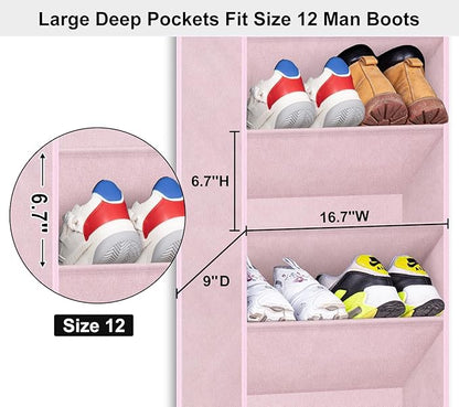 SLEEPING LAMB Over The Door Shoe Organizer for Closet, Kids Sneaker Storage for Hanging Shoe Rack for Door with Large Deep Pockets for Toddler, Girl, Baby Room Decor, Pink