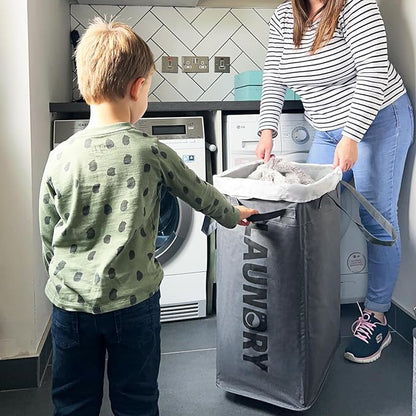 Goodpick Laundry Basket with Wheels, Laundry Hamper with Removable Wash Bag, Clothes Hamper, Rolling Laundry Basket, Dorm Room Essentials, 75L, Grey