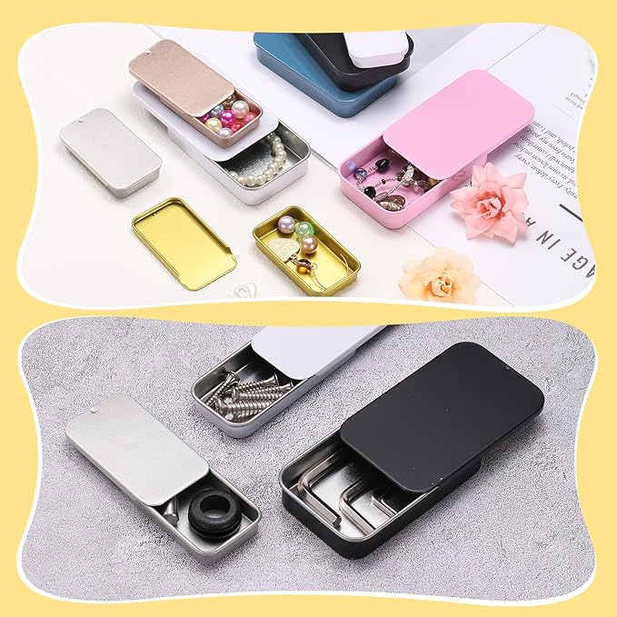 uxcell 8Pcs Slide Top Tin Containers, Mini Metal Empty Tins Box with Sliding Lids, 2.4"x1.3"x0.4" Rectangular Storage Organizers for Lip Balm, Solid Perfume, Small Items, Dark Blue