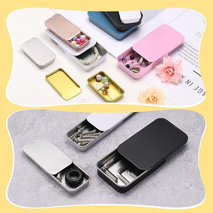 uxcell 8Pcs Slide Top Tin Containers, Mini Metal Empty Tins Box with Sliding Lids, 2.4"x1.3"x0.4" Rectangular Storage Organizers for Lip Balm, Solid Perfume, Small Items, Rose Gold