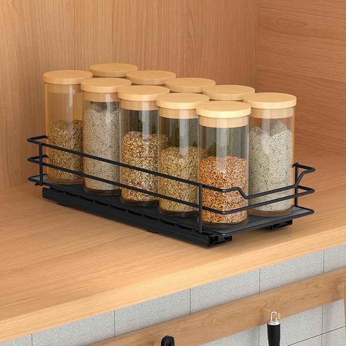 BOIVSHI Pull Out Spice Rack Organizer for Cabinet, Heavy Duty Slide Out Spice Rack Organizer for Kitchen Cabinets and Pantry, Fits Spices, Sauces, Canned Food (4.5''Wx10.5''Dx2.5''H)