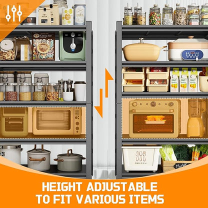 23.6" W 4 Tier Kitchen Rack, Heavy Duty Metal Storage Shelves, Adjustable Shelving Unit and Bakers Rack for Pantry Storage and Kitchen Shelf Organizer - 23.6" W x 11.8" D x 53.4" H, Black