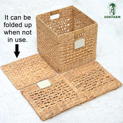 Water Hyacinth Storage Baskets For Shelves, Woven Baskets For Storage, Baskets For Organizing, Wicker Storage Basket, Seagrass Storage Baskets, Organization Baskets 3 Pcs (12 Inch Set 4)