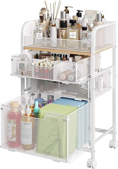 Hongtamoya Makeup Organizer Cart with Drawers, Floor Skincare Organizers Make Up Organizers Vanity Organizer Cosmetic Display Cases Holder for Skin Care Perfume Nail Polish Brush Hair Tool, White