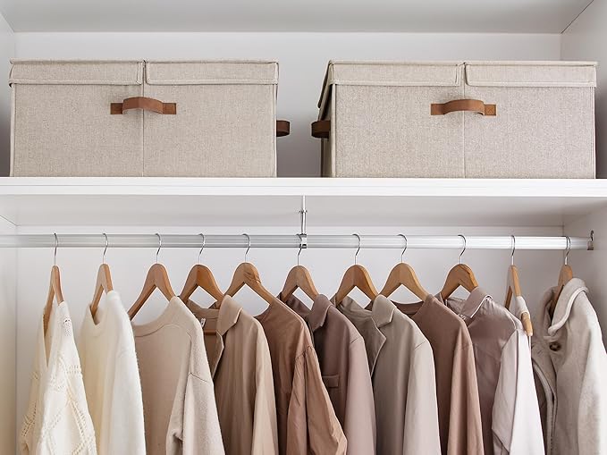 StorageWorks Extra Large Storage Bins with Lids, 55L Decorative Organizer with Divider Board, Fabric Boxes with Handles, Mixing of Brown & Beige, 2-Pack