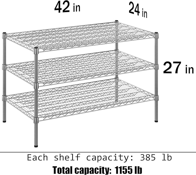 24" Deep x 42" Wide x 27" Height Wire Shelving Kit | 3-Tier | NSF Commercial Storage Rack Unit