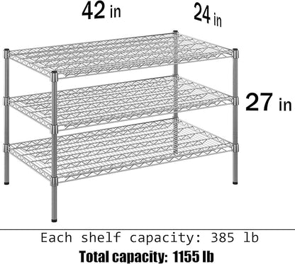 24" Deep x 42" Wide x 27" Height Wire Shelving Kit | 3-Tier | NSF Commercial Storage Rack Unit