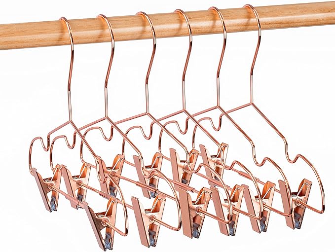 25Pack Koobay 13" Rose Gold Copper Shiny Metal Wire Clothes Hangers With Adjustable Clips for Shirts Coat Storage & Display