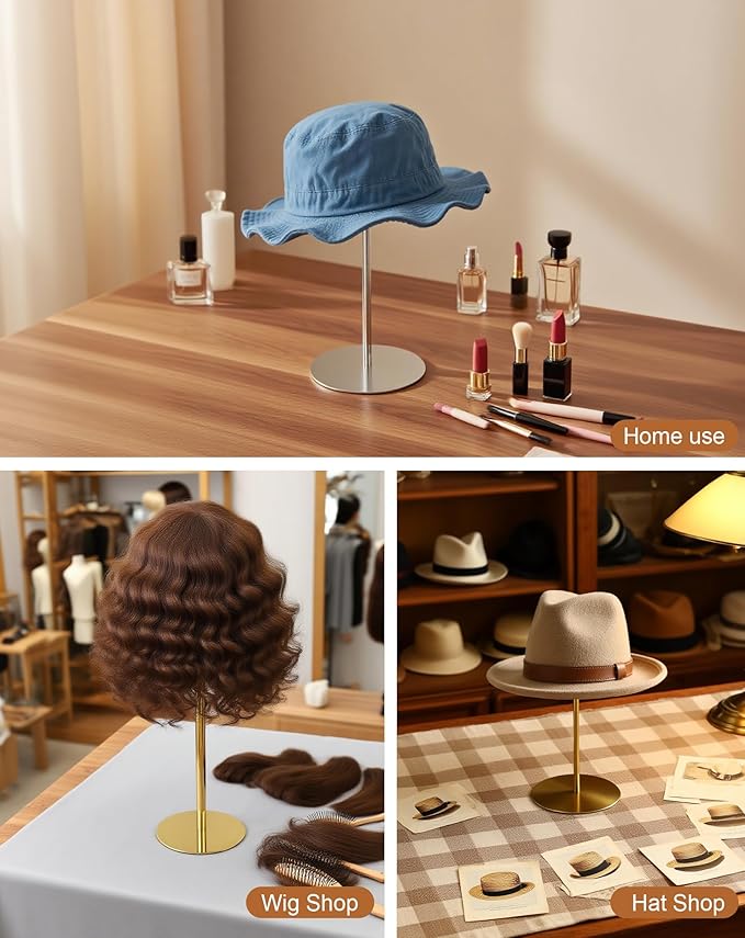 CHADWICK Adjustable Stainless Steel Hat Display Stand - Hollow Golden - Perfect for Home and Boutique Hat Showcasing