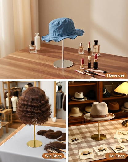 CHADWICK Adjustable Stainless Steel Hat Display Stand - Hollow Golden - Perfect for Home and Boutique Hat Showcasing