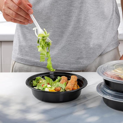 GUSTO 24 oz - Round Meal Prep Containers with Lids – [50 Count] Reusable, Microwaveable, Dishwasher & Freezer Safe, BPA-Free Food Storage Containers for Portion Control (Formerly Comfy Package)