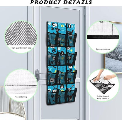 Generic Blue Dog Bed Organizer Hanging Pocket Strong Door Storage Organizer Heavy Duty Over Door Storage Organizer with Waterproof Pockets for Room Behind the Door